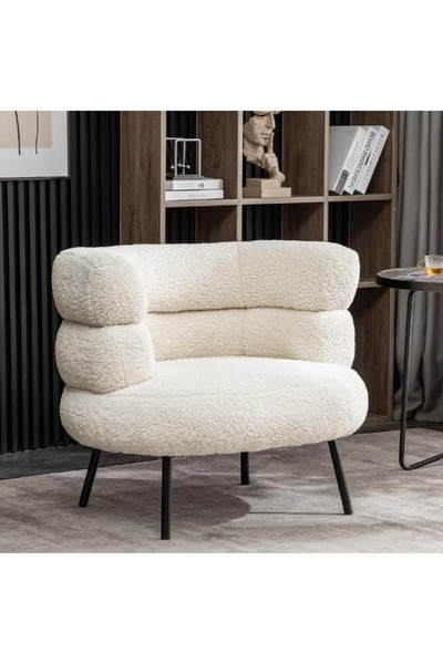ZUIHAO Sherpa Boucle Accent Chair Round Upholstered Barrel Arm Chair Baby Liv...