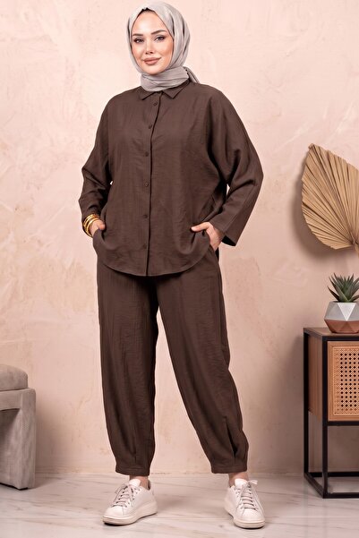 hadiora Oversize Shirt and Pants Two-Piece Set - Relaxed Fit Modal Casual Set