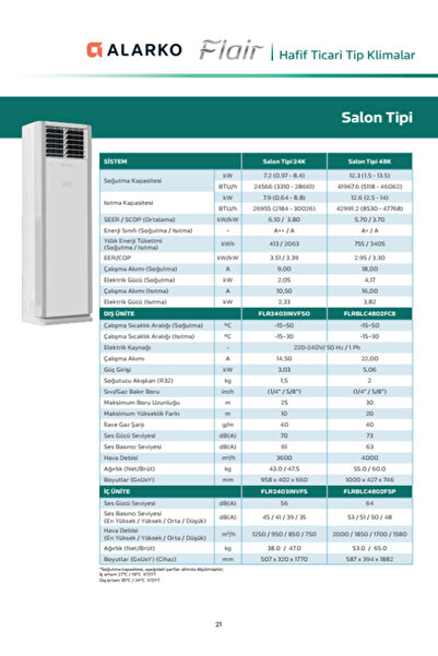 ALARKO-CARRİER Alarko Flair 48 A 48000 BTU Salon Tipi Inverter Split Klima
