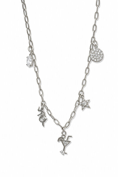 Jack Ferrero Stylish Design Multi-Figure Detailed Gray Chain Necklace - Merma...