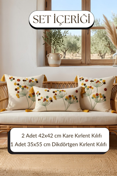 Valmia Home Set od 3 Buldan ručno rađene pamučne jastučnice sa izvezenim uzor...