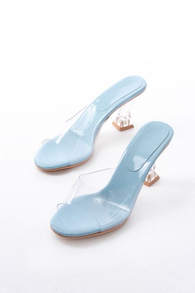 Zerenyus Zri̇n-619 Baby Blue Patent Leather Transparent Strap Transparent Hee...