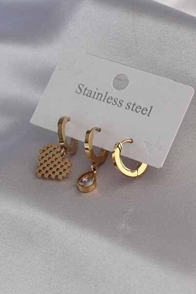 Generic Brand Mey Import ®   316L Steel Gold Color Heart Model Zircon Stone D...