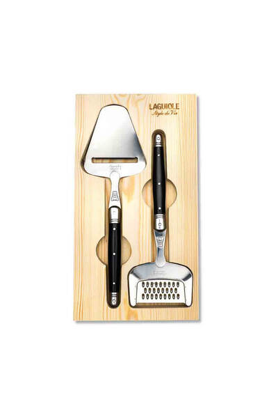 Style de Vie Set cutit pentru branza si razatoare Laguiole, Negru/Argintiu