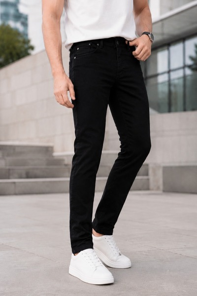 MODAMESTO Men's Black Jean Denim Trousers Slim Fit Lycra Narrow Leg 5 Pockets
