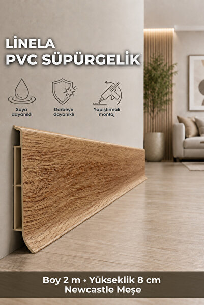 AGK Linela PVC Süpürgelik 8 cm Newcastle Meşe 2 m Yapıştırmalı Suya Dayanıklı...