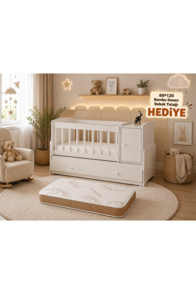 Moonra Home Uzayan Beşik Anne Yanı Şifonyerli Çekmeceli Beşik 60x120- 60*160 ...