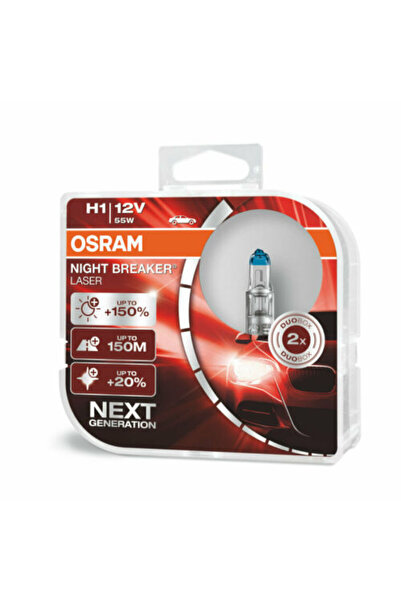 Osram Becuri auto H1 12V 55w P14.5s Night Breaker Laser +150% mai multă lumin...