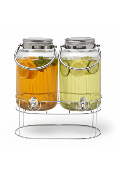 ORCHID Glass Beverage Dispenser Set with Metal Stand & Handle — 6 L × 2 (12 L...