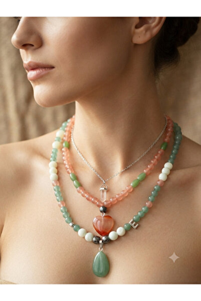 Shine Elagance Natural Stone Aventurine, Letter-Themed Necklace, Strawberry Q...