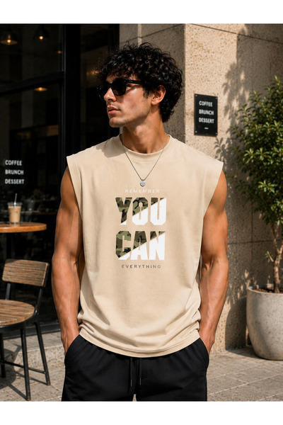 caddekombin Zero Sleeve Unisex You Can Double Color Printed Cotton Combed Cre...