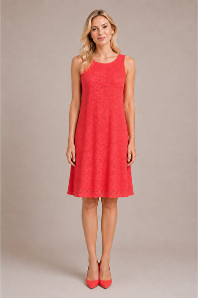 Sibel Günay Butik Mercan Brode Lace 92 cm Lined Bell Dress |   Sleeveless Sty...