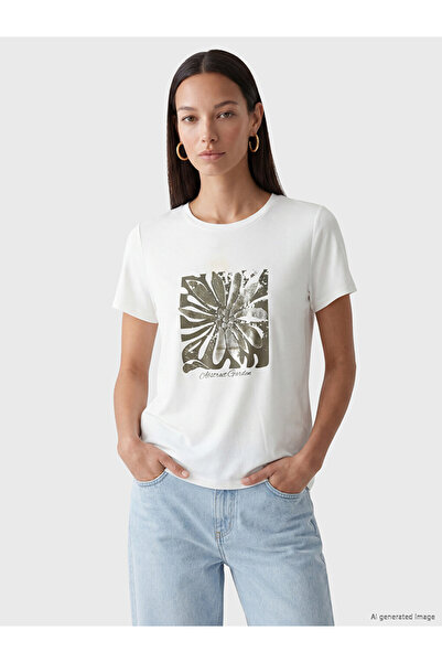 LC Waikiki Lcw Everyday White Crew Neck Printed Women's T-Shirt