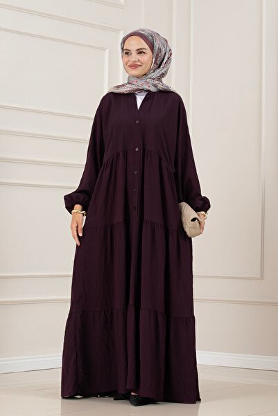Sevitli Lilyum Fabric Robal Katya Dress-Bordo