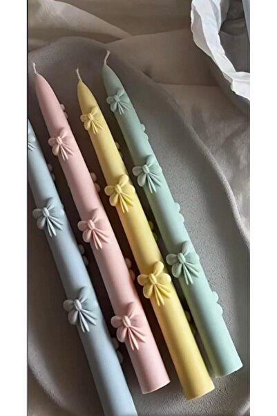 SCA CANDLE Dekoratif mum Şamdanlık mum Kurdele Desenli 2 kili Mavi Renk