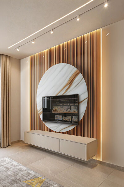 DECOMALL (TV-14) TV Arkası Duvar Kağıdı Tek Parça 3D Çita Mermer Görünümlü Salon Ofis Duvar Posteri