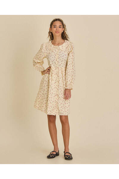 REDTAG Senior Girls White Floral Dobby Peter Pan Dress
