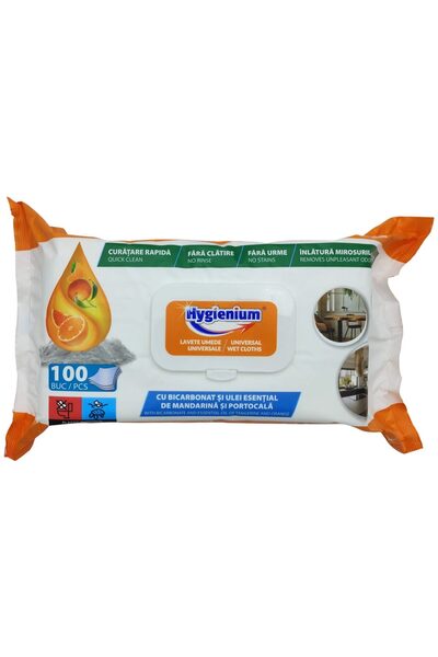 Hygienium Lavete Umede Universale 100 buc Bicarbonat Mandarina Portocala