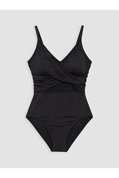 LC Waikiki Lcw Dream Black V-Neck Gathered Women's Swimsuit