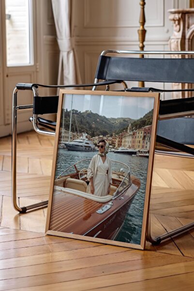 Postifull Woman and Boat Poster, Wooden Framed Poster, Old Money Series, No:1...