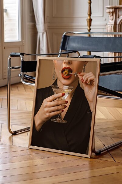 Postifull Woman and Cocktail Poster, Wooden Framed Poster, Old Money Series, ...