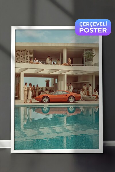 Postifull Classic Car and Modern Architecture Poster, White Framed Poster, Ol...