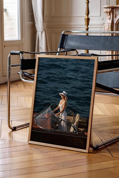 Postifull Woman and Boat Poster, Wooden Framed Poster, Old Money Series, No:1...