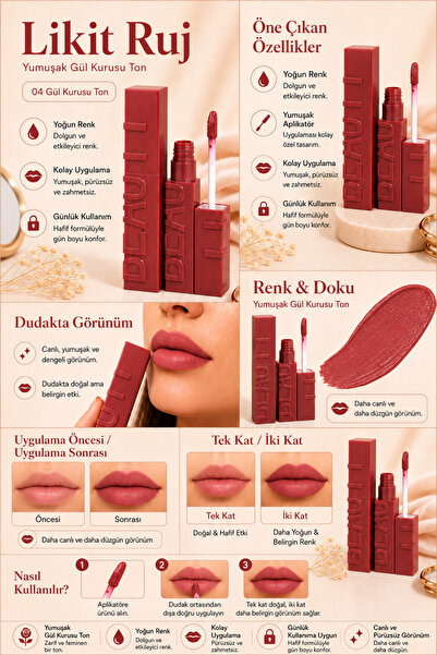 Sudedi Home Liquid Lipstick Dried Rose Lipstick, Lipstick with Applicator, Vi...