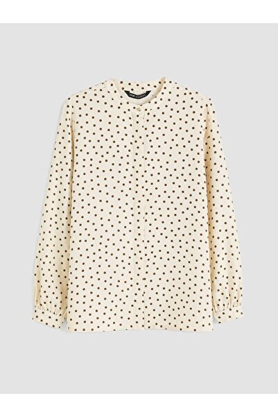 LC Waikiki Lcw Modest Ecru High Collar Polka Dot Women's Shirt