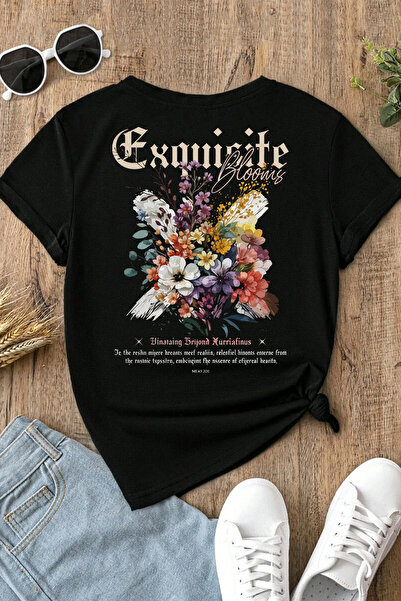Spoyi Exquisite Bloom Design 100% Cotton Half Oversize Black T-Xlhirt