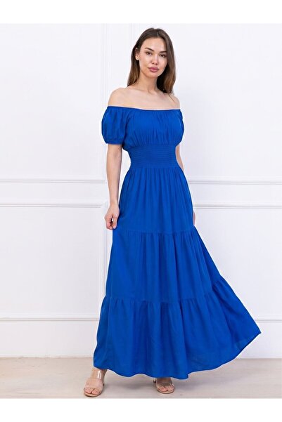 Flubutik Women's Woven Watermelon Sleeve Long Dress Saksblue Solo