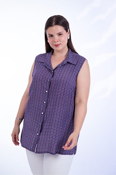 Roxxlen Women's Plus Size Patterned Sleeveless Blouse