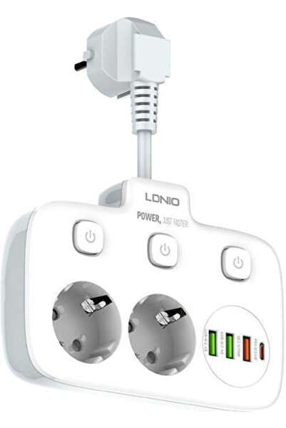 LDNIO Έξυπνο πολύπριζο 2 θέσεων με 3 USB-A, 1 USB-C και διακόπτη