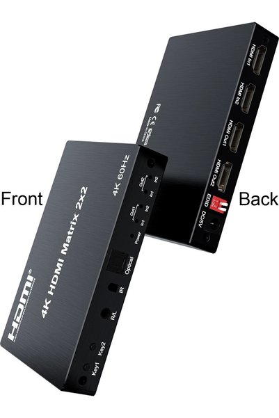 DESTE ELEKTRONİK HDMI Matrix 2x2 Matrix Anahtarı 2 in 2 Out Switcher 4K 60Hz 2x2 HDMI matrix 4K 60Hz değiştirici 2 in 2 out optik & R/L ses çıkışı