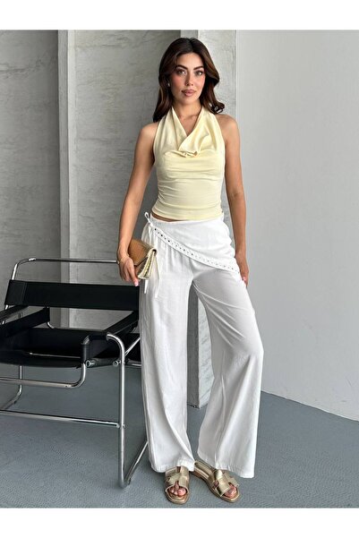 Butik Beyza Stone Detailed Wide Leg Trousers