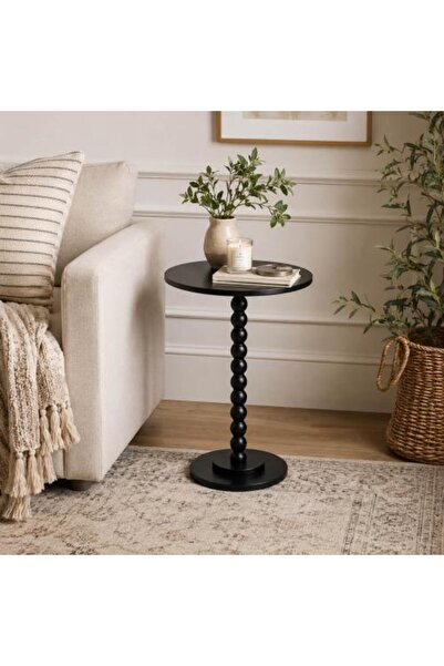 SPR Black Wooden Round Side Table for Sofas and Living Rooms طاولة جانبية