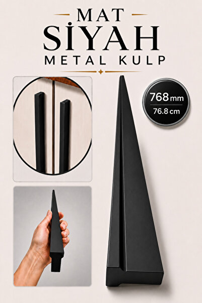 Badem10 Düz Mat Siyah Mobilya Kulp 768 mm 76.8 cm Uzun Çekmece Dolap Kapak Ku...