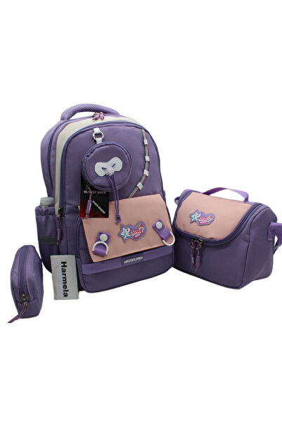 Harmela 519 Purple Primary School Bag Luxury Water-Resistant 3-Piece Set Girl...