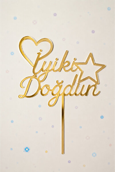Pleksibu Happy Birthday Gold Cake Topper