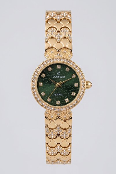 InStyle Sequin Patterned Gold-Emerald Stylish Women's Wristwatch