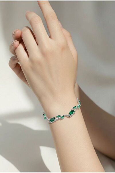 LYKOS Silver Color Green Zircon Stone Flower Model Women's Bracelet
