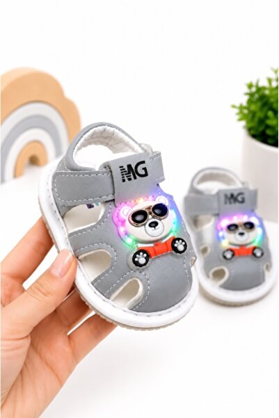 Superbaby For babies Grey Sandals with lights, flexible sole - Cool teddy bear