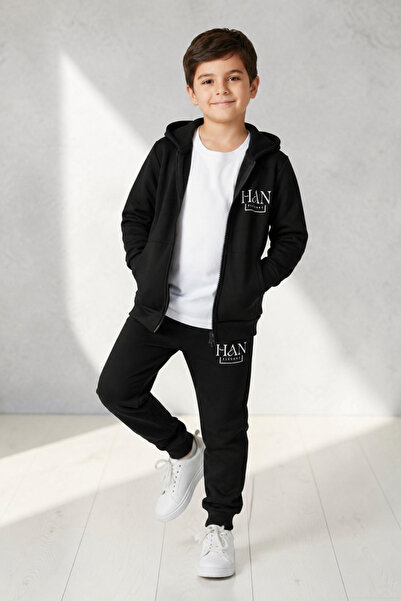 han elegant Custom Logo Printed Unisex Kids Top and Bottom Tracksuit Set