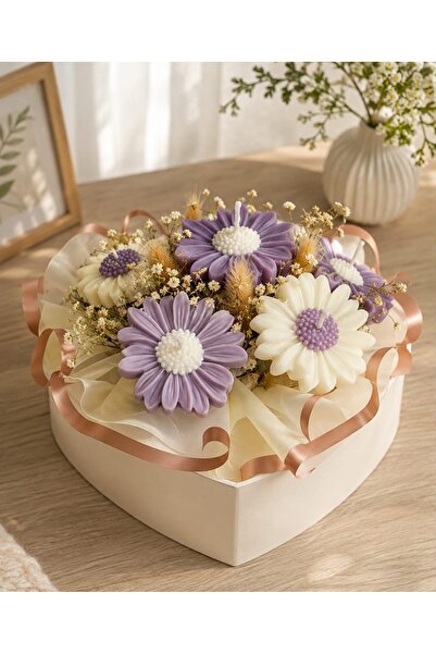Yaratıcı sanatlar atölyesi Flower Bouquet Candle Set in a Gift Box Decorated ...