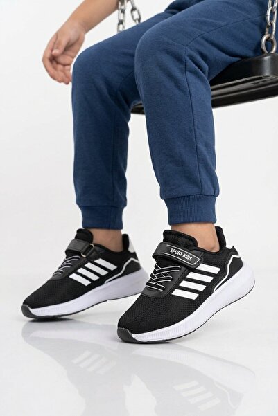 Lafonten Black and White Velcro Mesh Boys' Sports Shoes