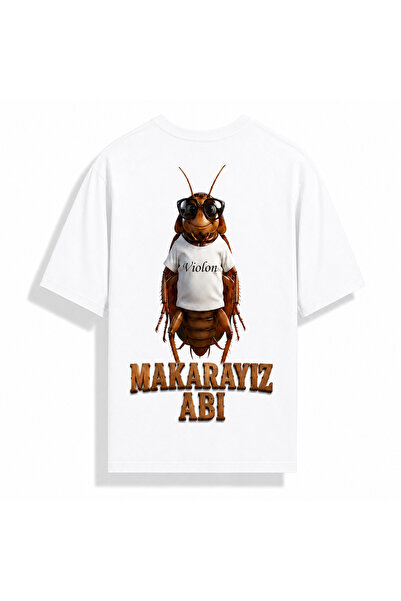 Violon White Makarayız Abi Design Printed Oversize T-Shirt