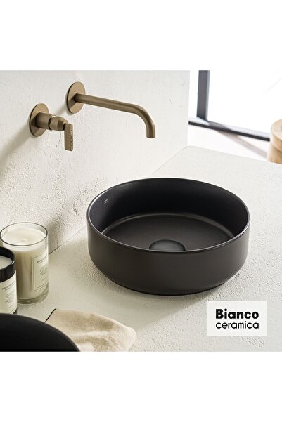 BIANCO CERAMICA Etna Επιτραπέζιος Πορσελάνινος Νιπτήρας Ø36εκ Anthracite Matt