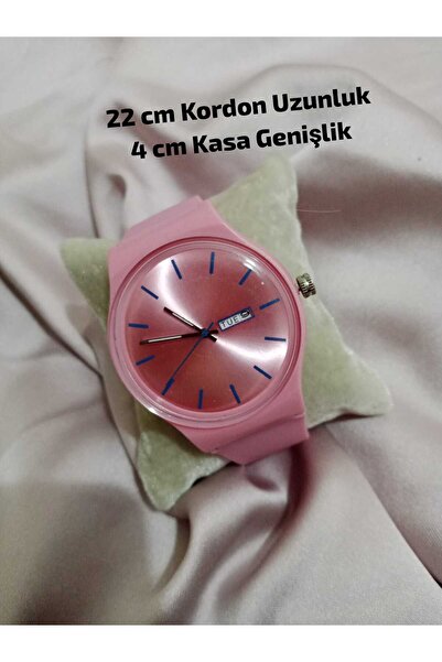 Brality Pink Color Silicone Strap, Unisex Wristwatch with Calendar, 4 cm Widt...