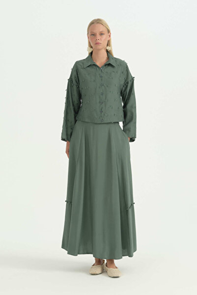 Nihan Modal Fabric Skirt Blouse Set - Emerald