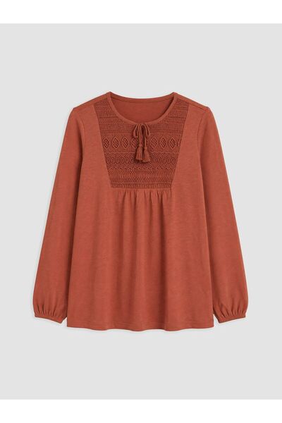LC Waikiki Lcw Grace Red Tie Collar Embroidered Blouse